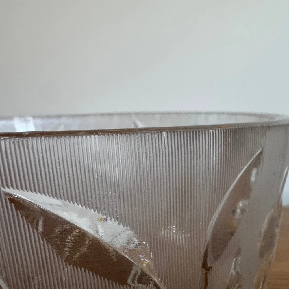 Vintage Crystal Glass Footed Candy Dish Bowl‎ Etched Floral Leaves Design